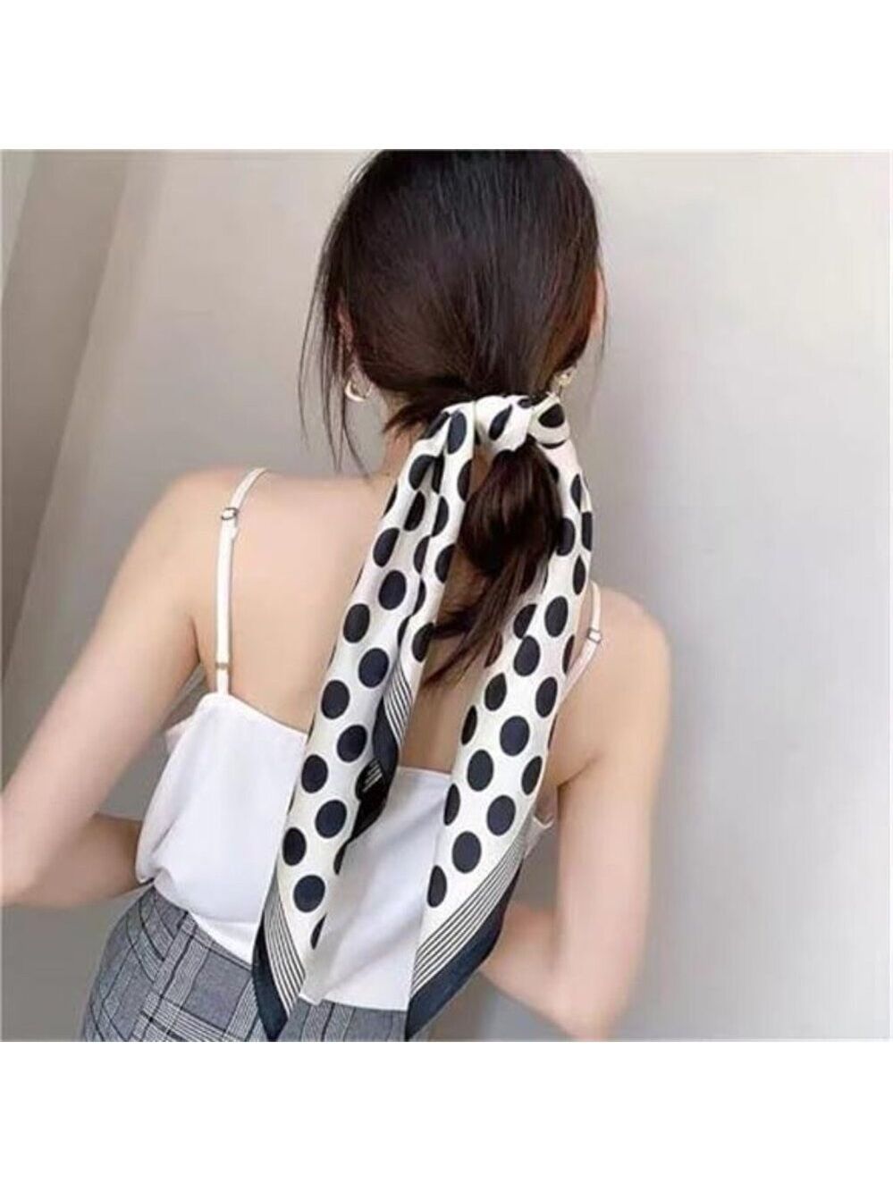 Black White Polka Dot Silk Feel Retro Scarf